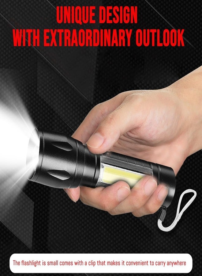 HACER USB Rechargeable Mini LED Camping Torch Light Zoomable COB LED Flashlight for Hiking Camping - Black Color - Image 4